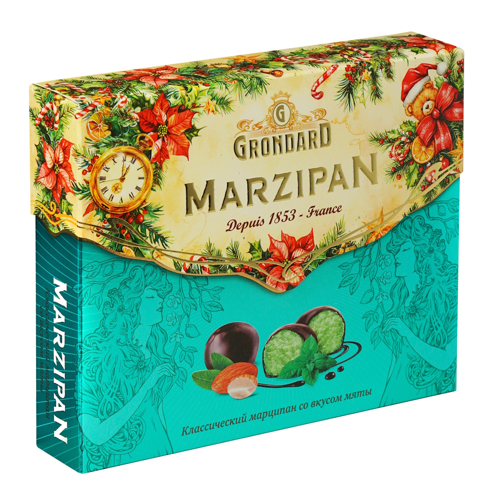Конфеты марципановые классические со вкусом мяты в новогоднем дизайне