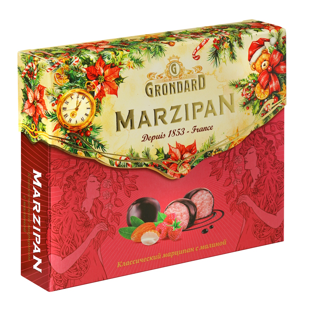 Конфеты марципановые классические со вкусом малины в новогоднем дизайне